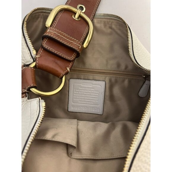 Coach Cream White Pebble Leather Bag with Camel Strap and Gold Hardware Gorgeous - Picture 7 of 8